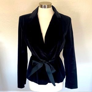 Gap Black Velvet Blazer Jacket Waist Bow Tie Size 8